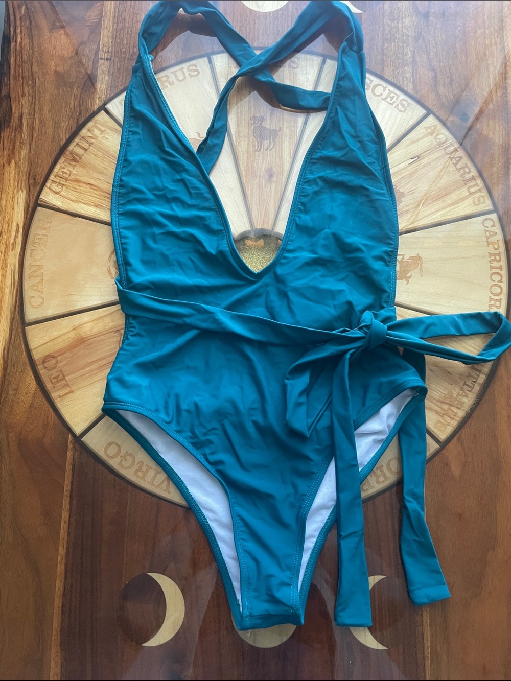 Sexy Plunging Neck Line One Piece Swimsuit Teal Peacock Jewel Tone Fall Autumn